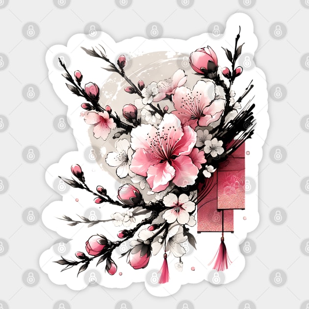 Ink Drawing of Hoa Dao Happy New Year Sticker by HolidayBug